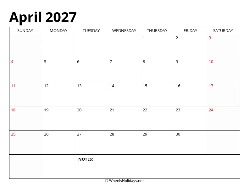 April 2027 Classic Calendar