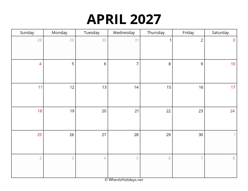 April 2027 Customizable Calendar