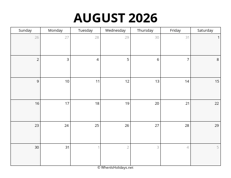 August 2026 Landscape Calendar