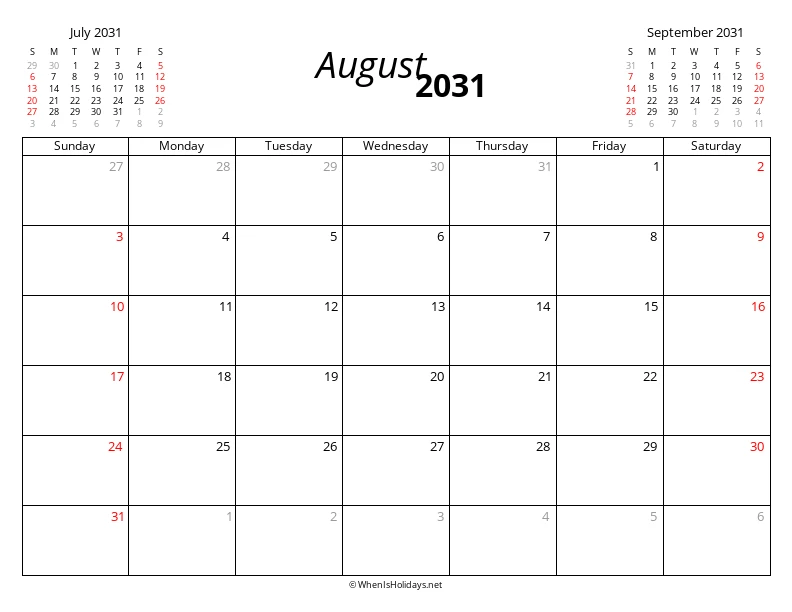 August 2031 Modern Calendar