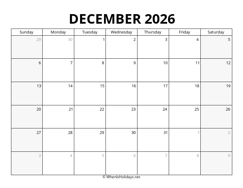 December 2026 Landscape Calendar
