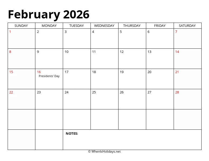 February 2026 Classic Calendar