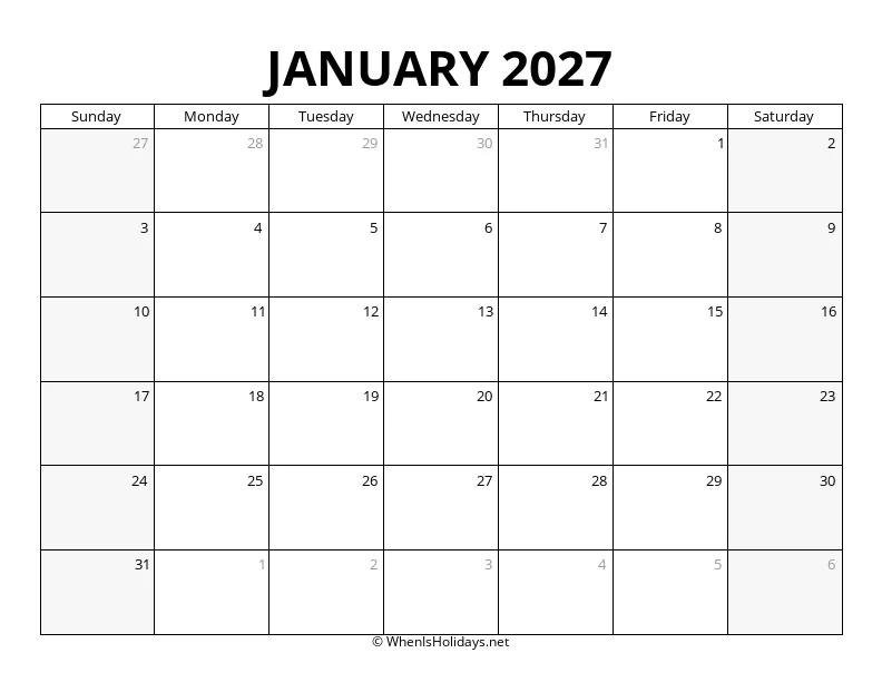 January 2027 Landscape Calendar