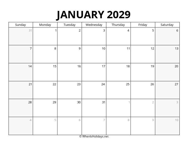 January 2029 Landscape Calendar