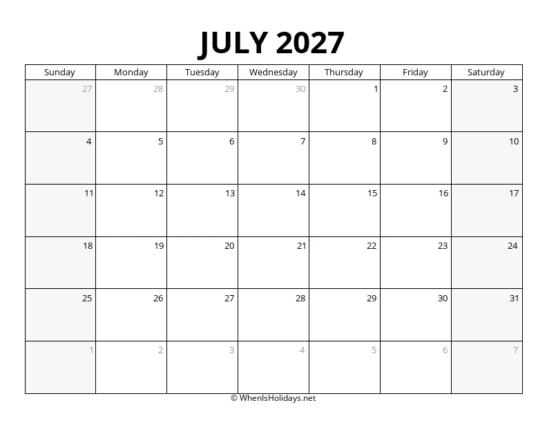 July 2027 Landscape Calendar