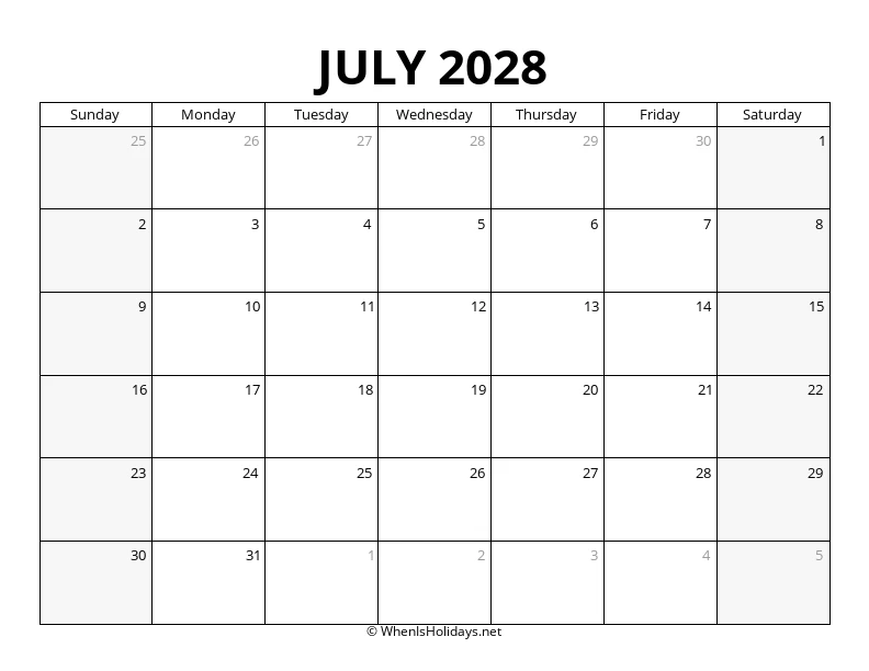 July 2028 Landscape Calendar