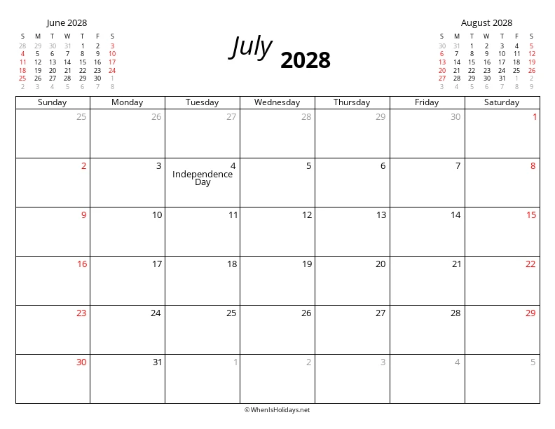 July 2028 Modern Calendar
