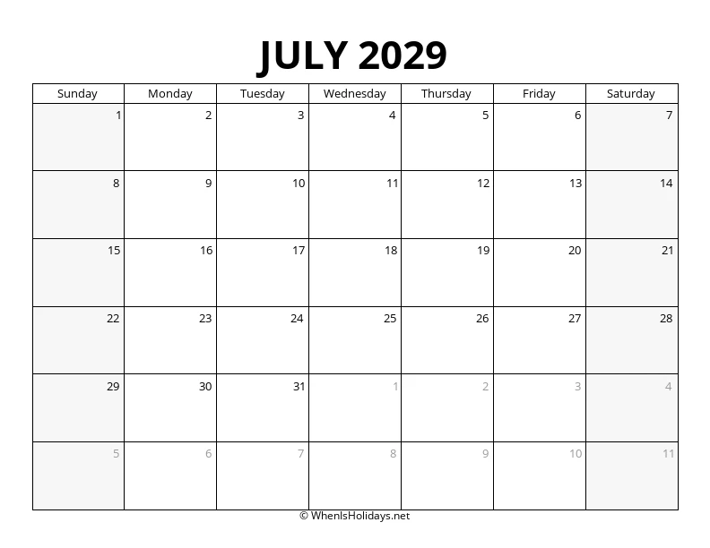 July 2029 Landscape Calendar