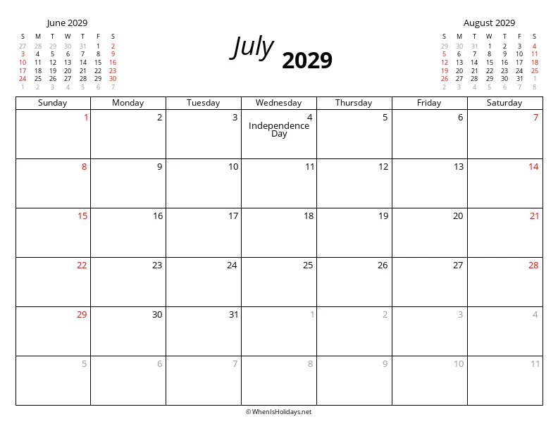 July 2029 Modern Calendar