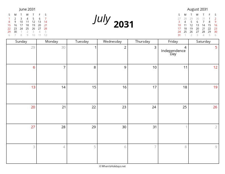 July 2031 Modern Calendar