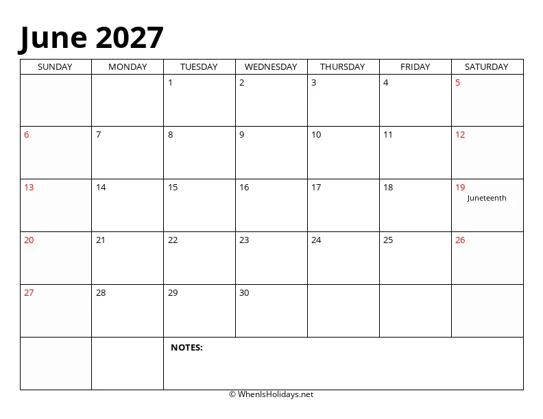 June 2027 Classic Calendar