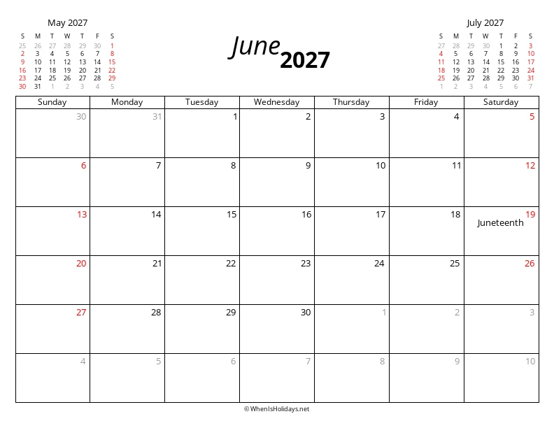 June 2027 Modern Calendar