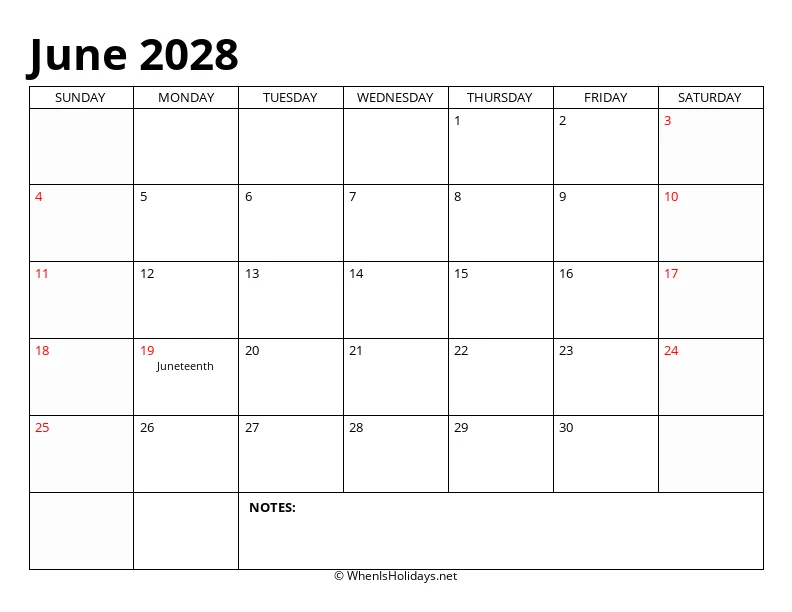 June 2028 Classic Calendar