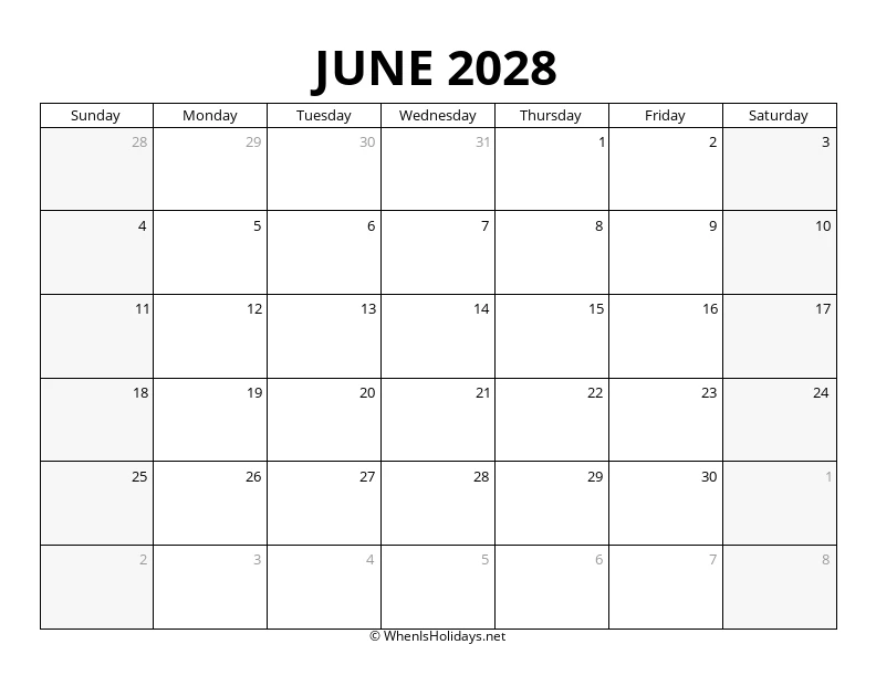 June 2028 Landscape Calendar