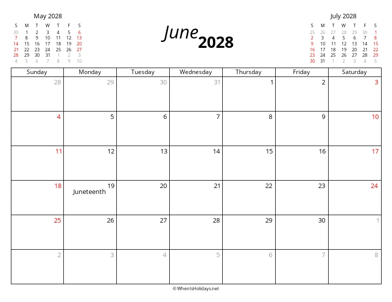 June 2028 Modern Calendar