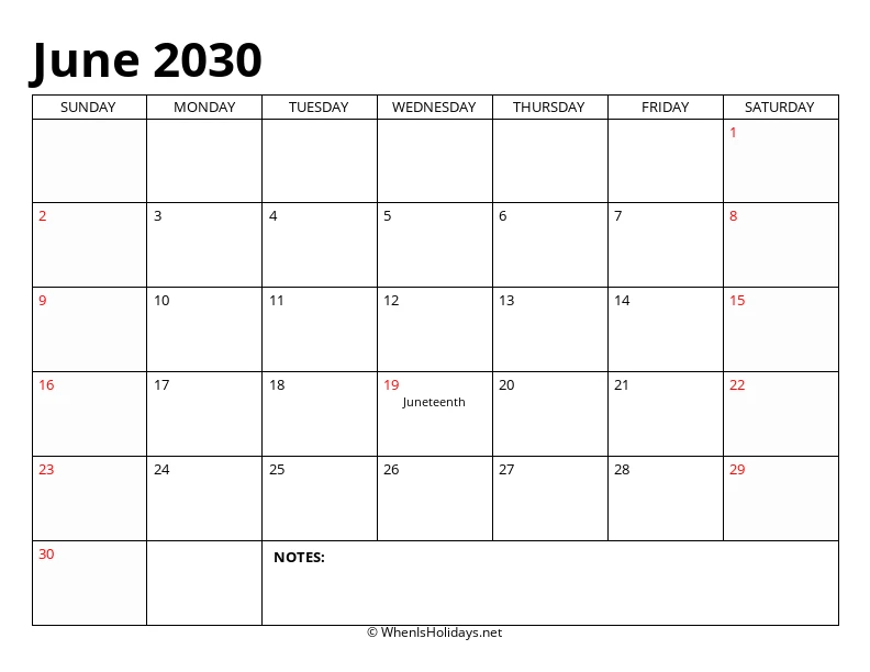June 2030 Classic Calendar
