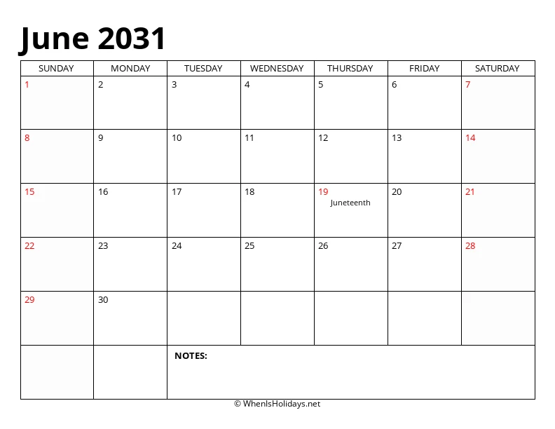 June 2031 Classic Calendar