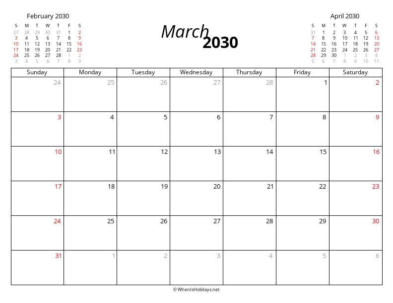 March 2030 Modern Calendar