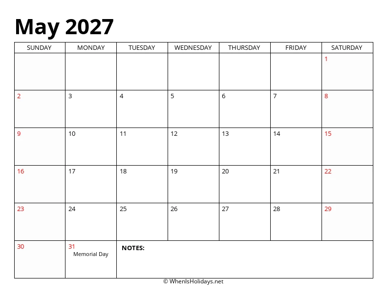 May 2027 Classic Calendar
