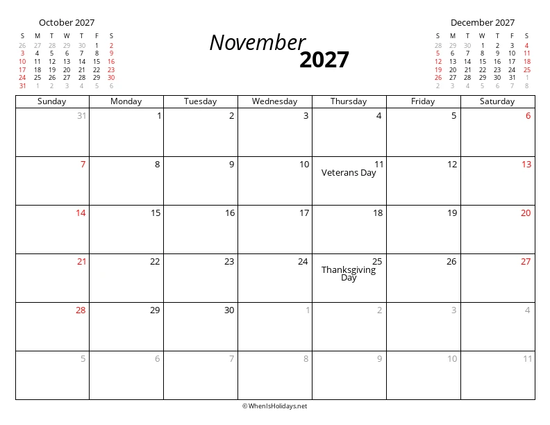 November 2027 Modern Calendar