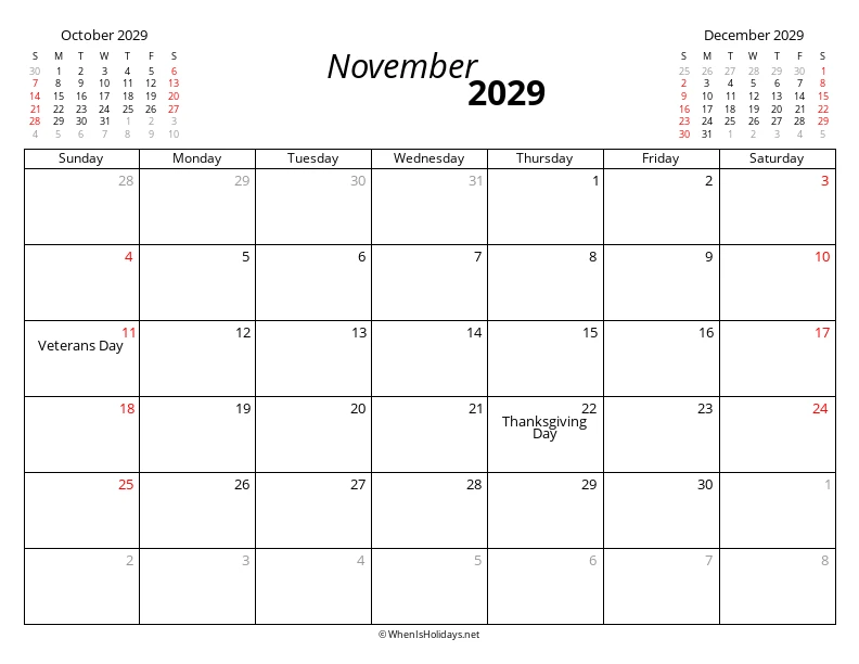 November 2029 Modern Calendar