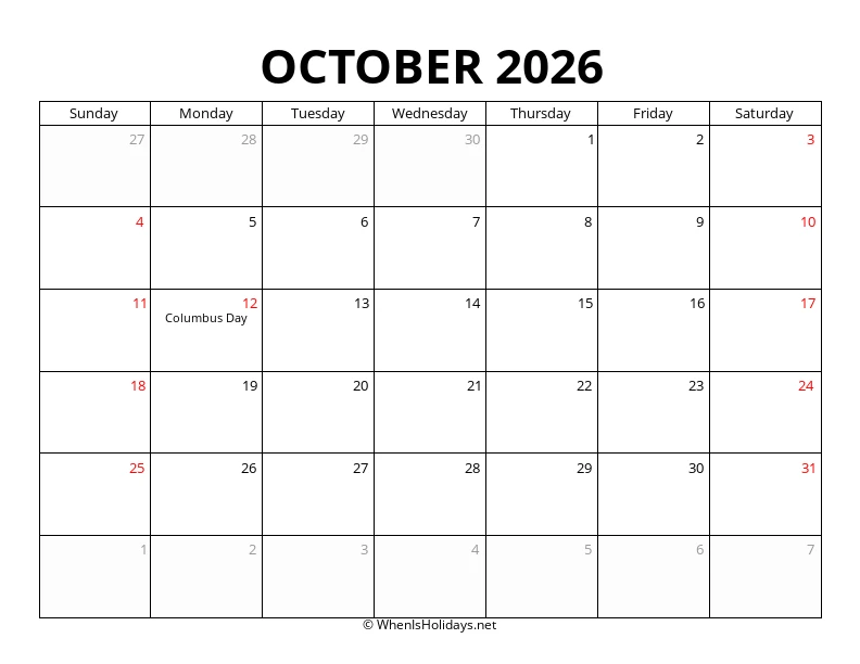 October 2026 Customizable Calendar