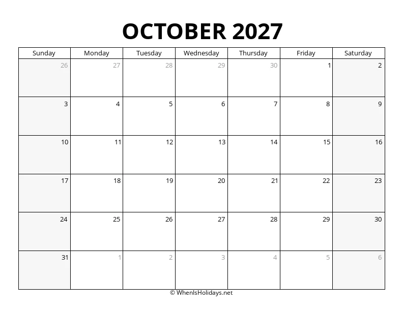 October 2027 Landscape Calendar