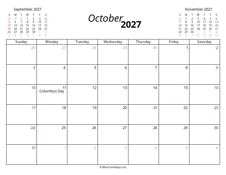October 2027 Modern Calendar