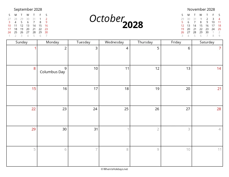 October 2028 Modern Calendar