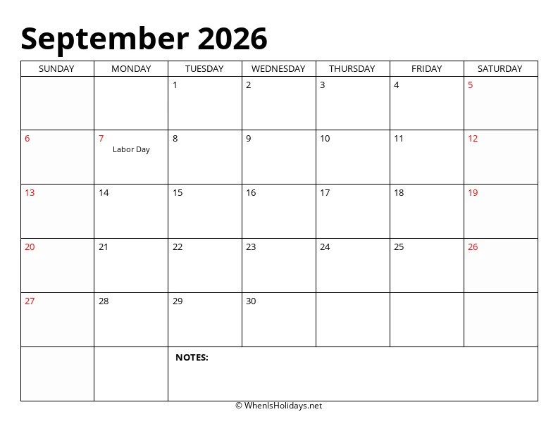 September 2026 Classic Calendar