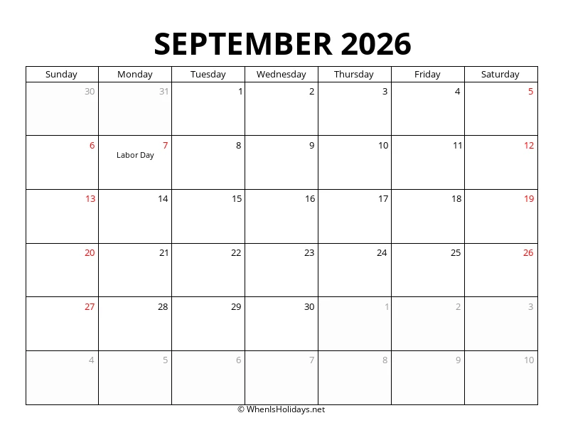 September 2026 Customizable Calendar