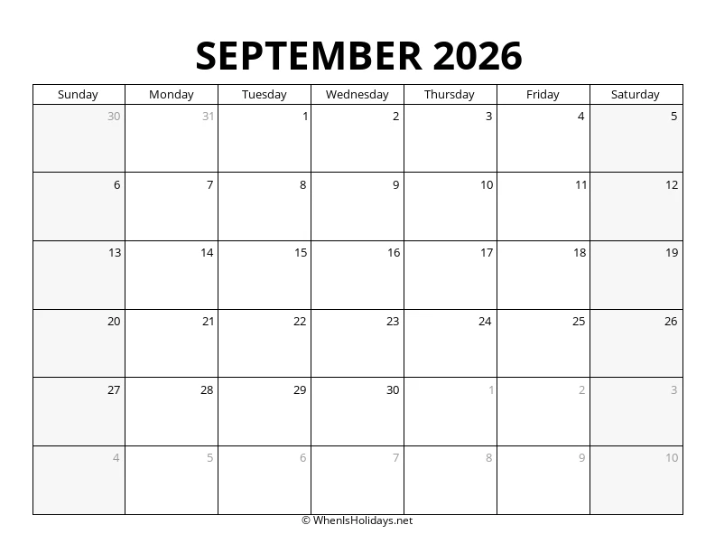 September 2026 Landscape Calendar