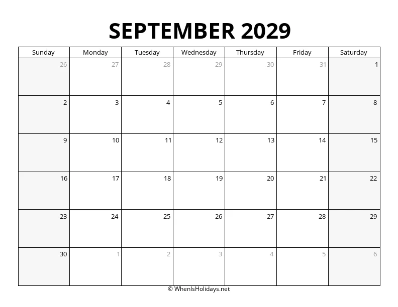 September 2029 Landscape Calendar