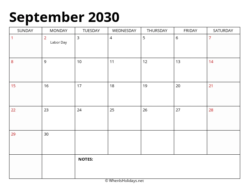 September 2030 Classic Calendar