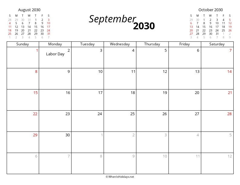 September 2030 Modern Calendar