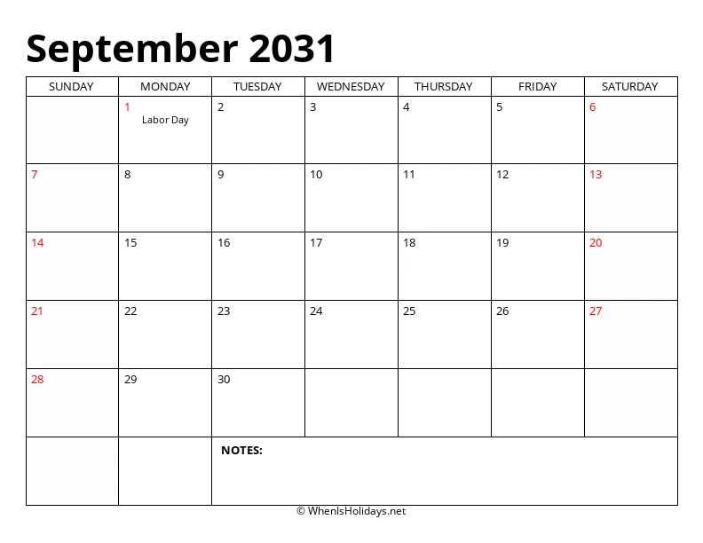 September 2031 Classic Calendar