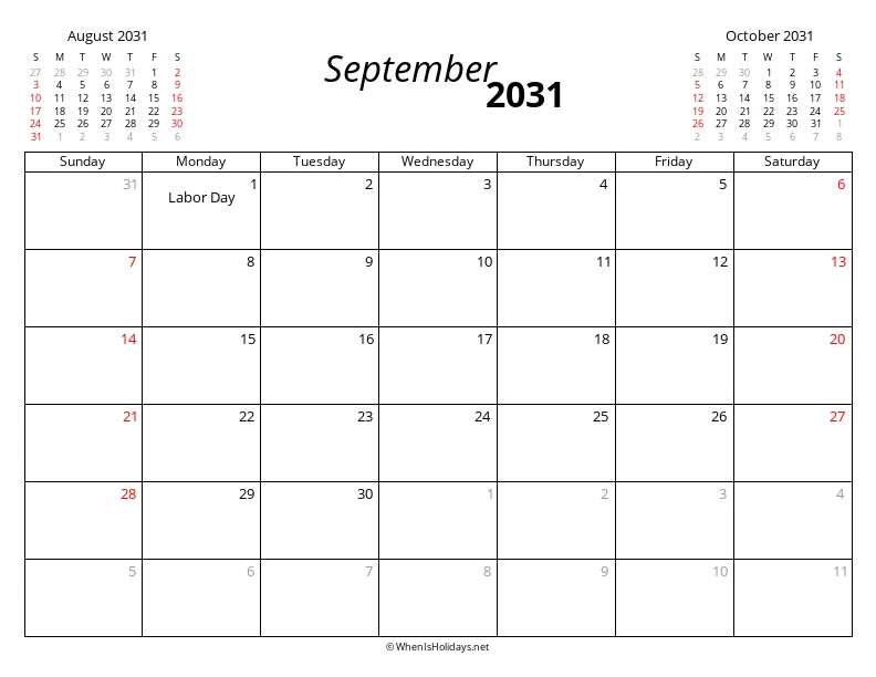September 2031 Modern Calendar