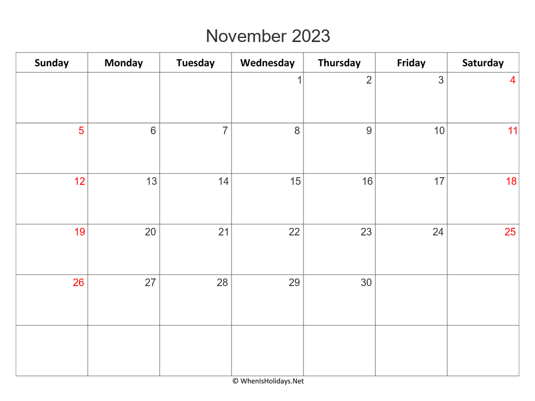 blank november 2024 calendar with week start on sunday
