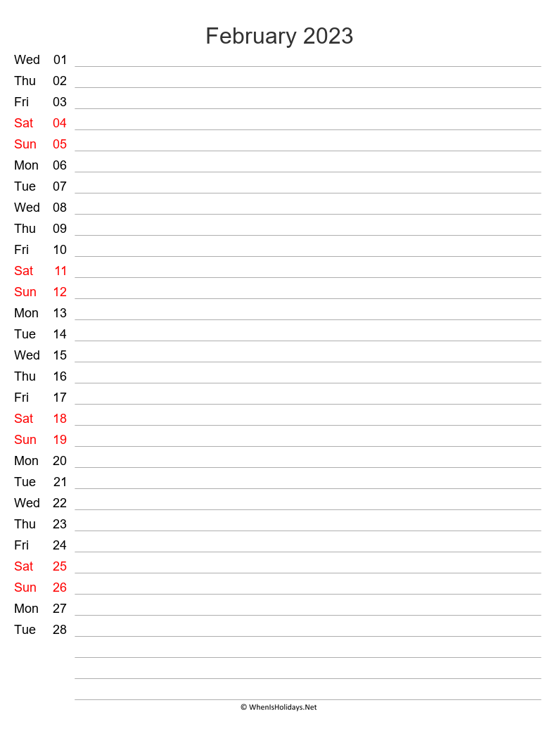 february 2023 schedule calendar