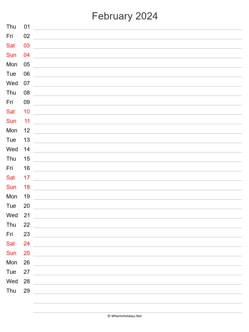 february 2024 schedule calendar