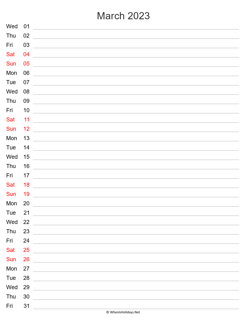 march 2023 schedule calendar
