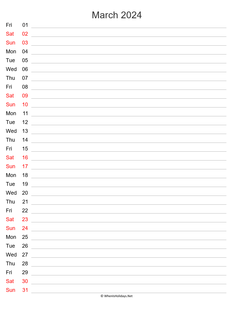 march 2024 schedule calendar