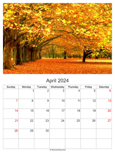 april 2024 with autumn tree photo calendar