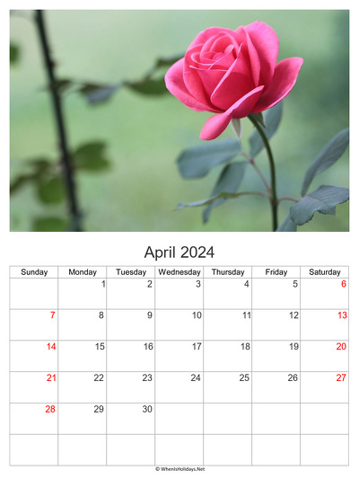 april 2024 with pink rose photo calendar