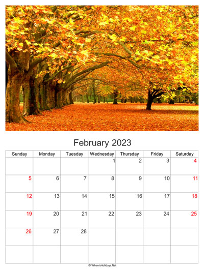 february 2023 with autumn tree photo calendar