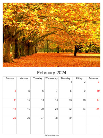 february 2024 with autumn tree photo calendar