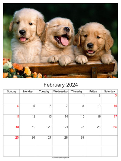 february 2024 with puppies photo calendar