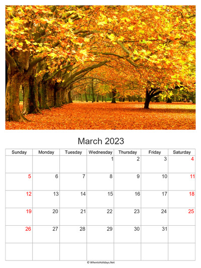 march 2023 with autumn tree photo calendar