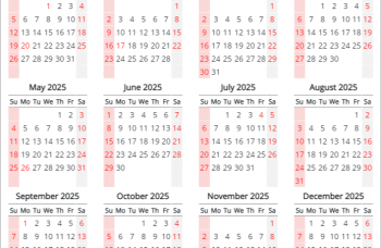 printable 2025 calendar with us holidays, landscape layout
