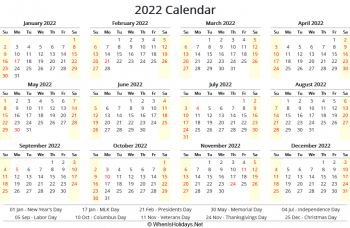2022 calendar printable whenisholidays net